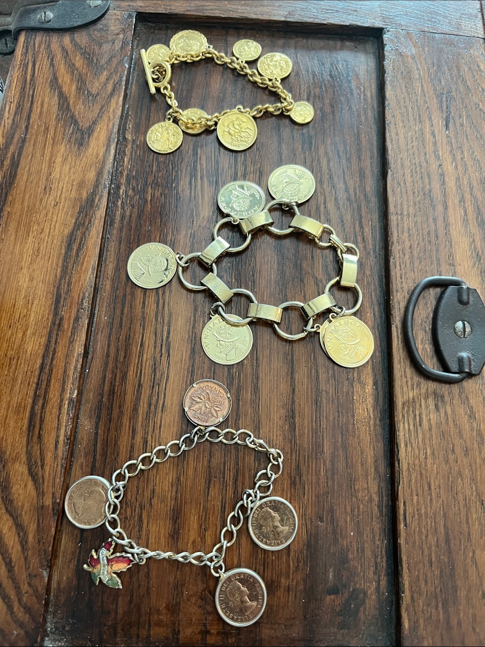 Lot of 3 Vintage Gold-Tone Coin Charm Bracelets